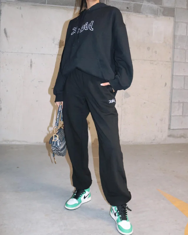 X-Girl Women's Mills Logo Track Pants Black Trendy Work Pants