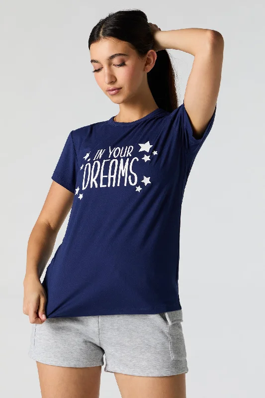In Your Dreams Graphic Pajama T-Shirt Collared Crew Neck Turtle Neck
