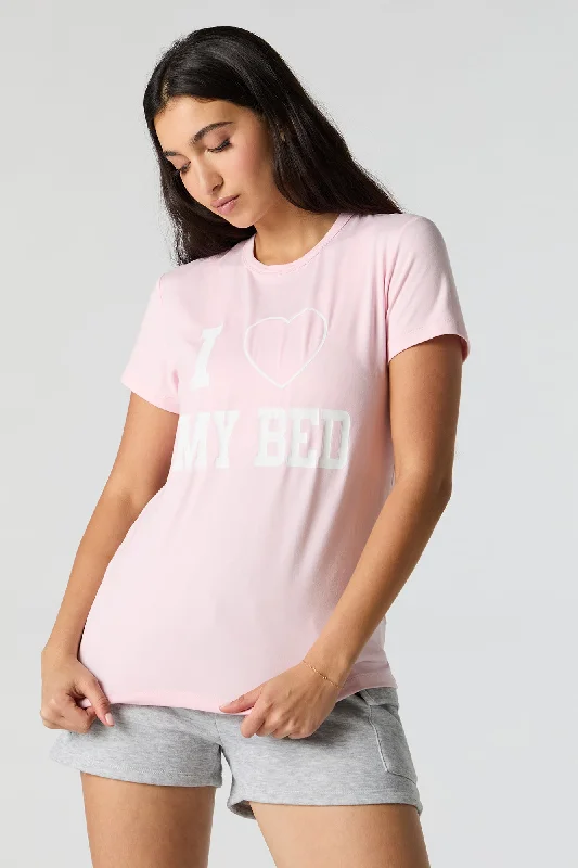 Love My Bed Graphic Pajama T-Shirt Chenille Blend Fleece Blend Nylon Blend