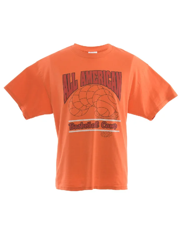 All American Basketball Sports T-shirt - L Basic T-Shirt Crew Neck Short Sleeve