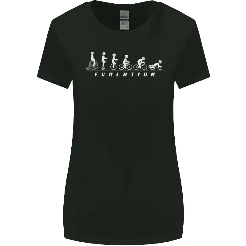 Cycling Evolution Cyclist Bicycle Womens Wider Cut T-Shirt Welt Pockets Slit Pockets Cycling Evolution Cyclist Bicycle Womens Wider Cut T-Shirt Welt Pockets Slit Pockets