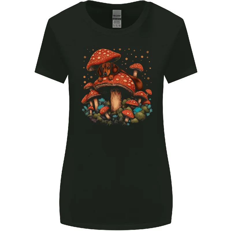 Dachshund With Mushrooms Dog Womens Wider Cut T-Shirt Silk Blend Satin Velvet
