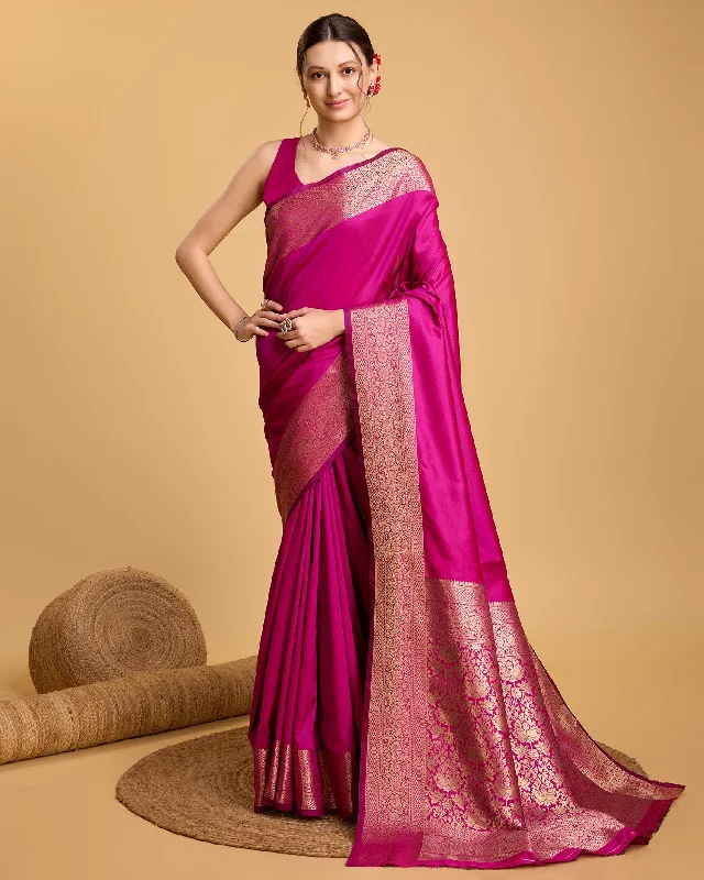 Women Party Wear Jari Weaving Worked Banarasi Silk Saree With Un Stitched Blouse Chic Ruffle Blouse Women Party Wear Jari Weaving Worked Banarasi Silk Saree With Un Stitched Blouse Chic Ruffle Blouse