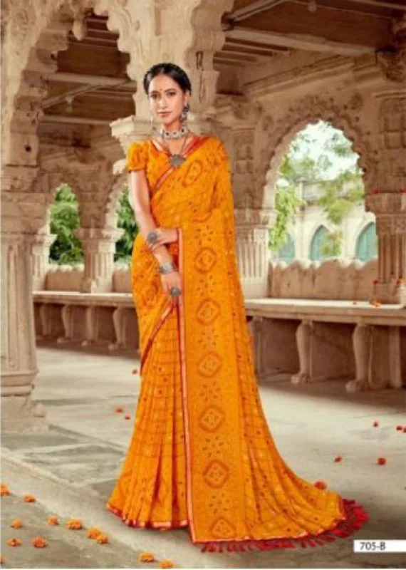 Stylish Bandhani georgette Yellow Ladies Sarees With Blouse Lightweight Tunic Blouse Stylish Bandhani georgette Yellow Ladies Sarees With Blouse Lightweight Tunic Blouse