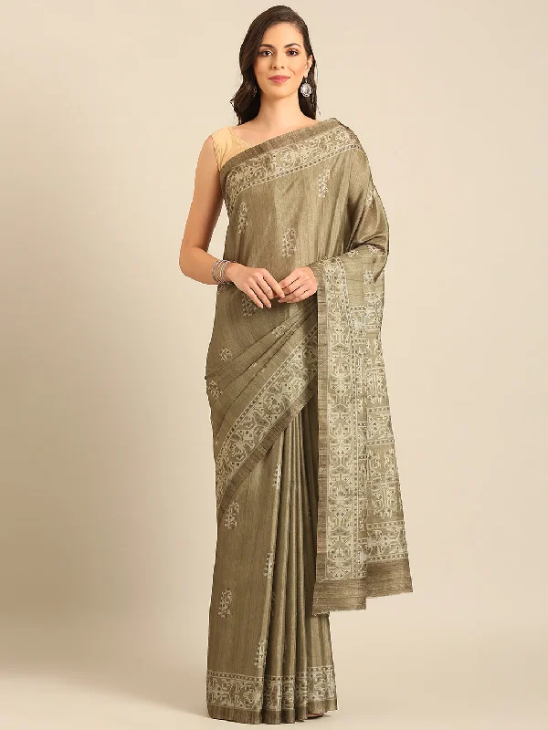 Women Olive Green Cotton Saree With Un Stitched Blouse Smart Business Blouse