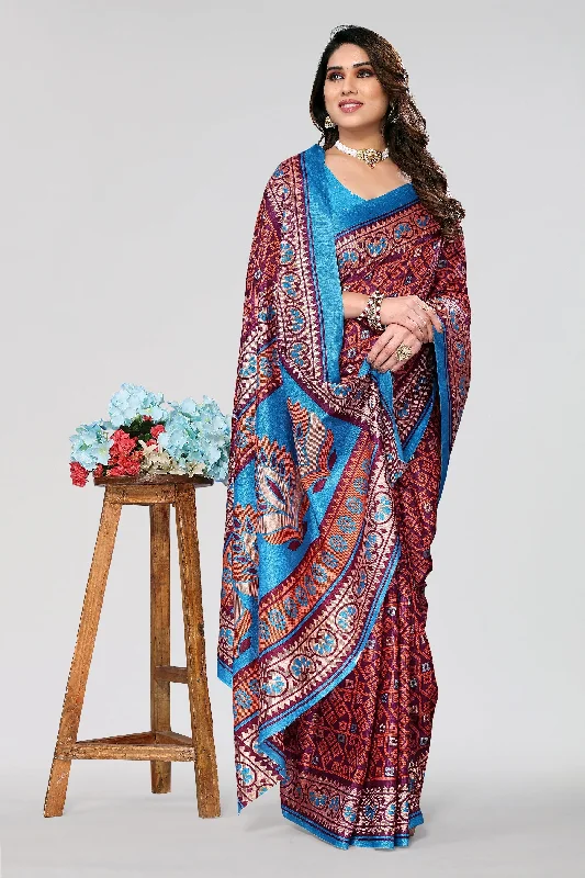 Women Casual Wear Printed Khadi Silk Saree With Un Stitched Blouse Satin Drape Blouse Women Casual Wear Printed Khadi Silk Saree With Un Stitched Blouse Satin Drape Blouse
