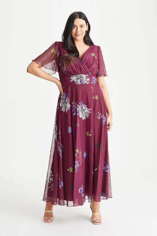 Isabelle Magenta Dandelion Float Sleeve Maxi Dress Fashionable Sheer Maxi Dress
