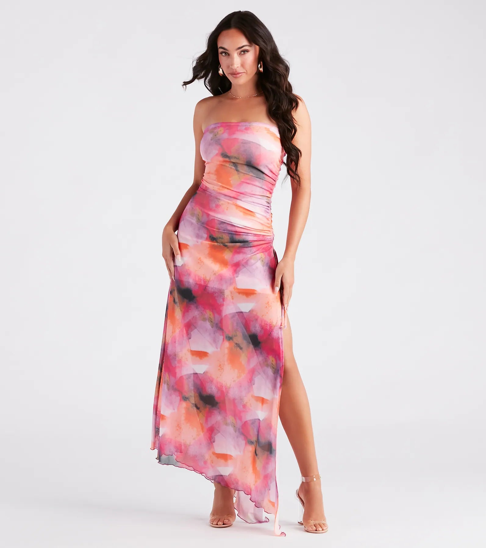 Major Crush Marble Print Maxi Dress Trendy Floral Print Maxi Dress