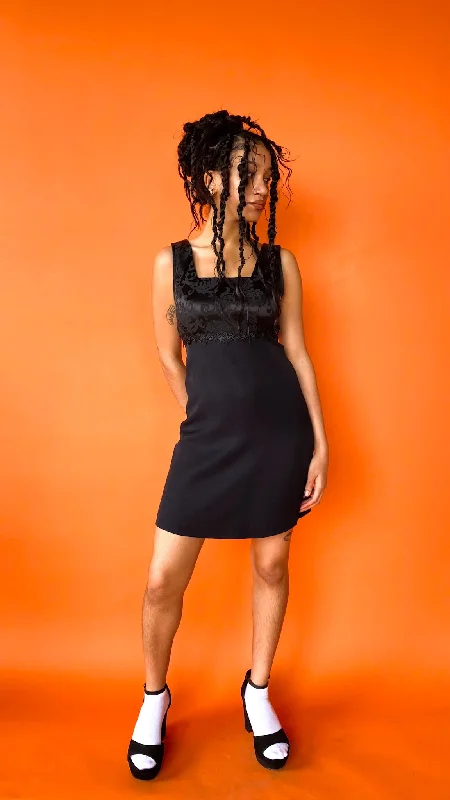 1990s Black Empire Waist Mini Dress sz.S Comfortable Casual Mini Dress