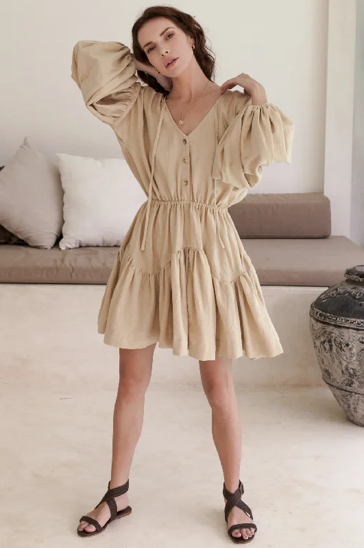 Alessandra Balloon Sleeve Mini Dress (Sale) Cozy Jersey Mini Dress