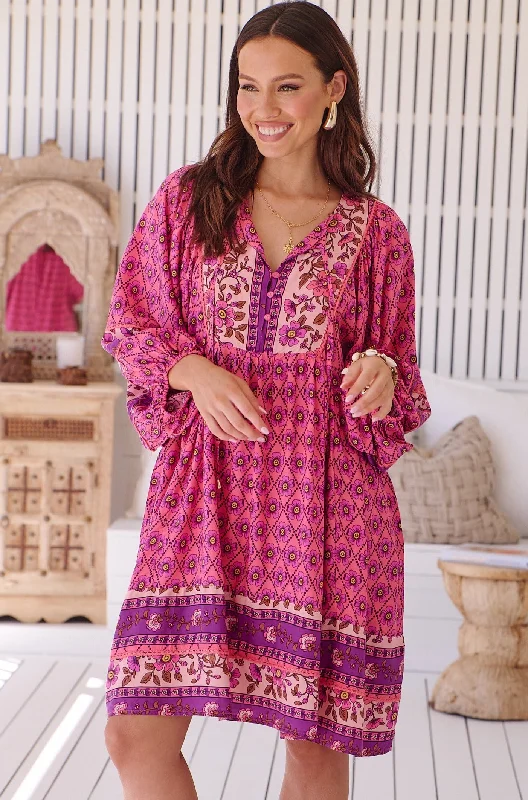 Annabella Mini Dress - Pink/Purple Stylish Button-Down Mini Dress