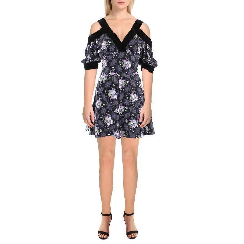Womens Floral Short Mini Dress Chic Tropical Mini Dress