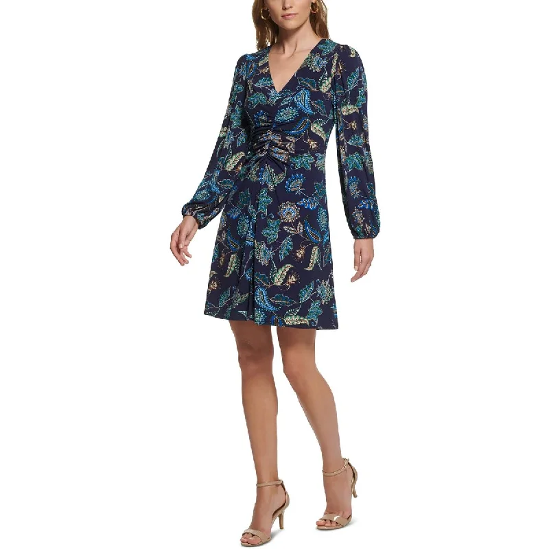 Petites Womens Jersey Mini Dress Classic Black Mini Dress