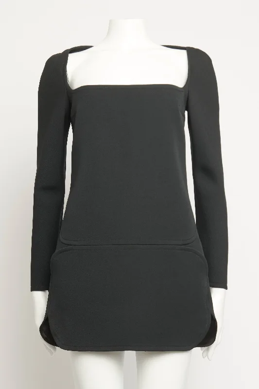 Black Square Neck Preowned Mini Dress Classic Striped Mini Dress