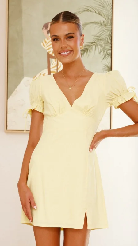 Breigh Mini Dress - Lemon Trendy Denim Mini Dress