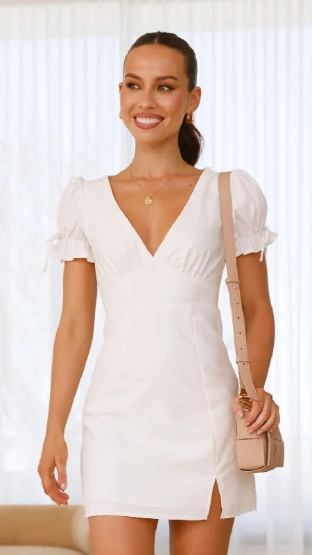 Breigh Mini Dress - White Trendy Off-Shoulder Dress Mini