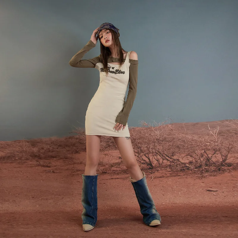 Unbalanced Cross Straps Off Mini Dress Cozy Jersey Mini Dress