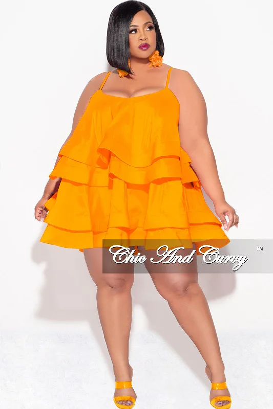 Final Sale Plus Size Spaghetti Strap Tiered Ruffle Mini Dress in Orange Cozy Ruched Mini Dress