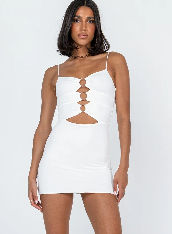 Dreamland Mini Dress White Elegant Floral-Print Mini Dress