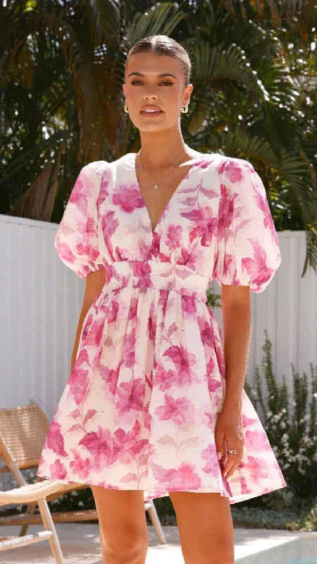 Erin Mini Dress - Pink Floral Stylish Plaid Mini Dress