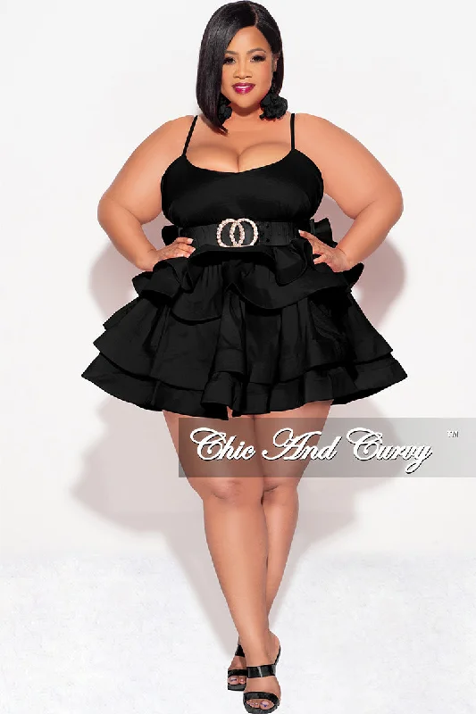 Final Sale Plus Size Spaghetti Strap Tiered Ruffle Mini Dress in Black Trendy Lace Mini Dress