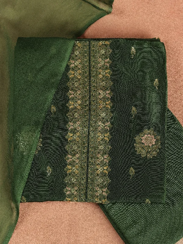 Green Woven Design Silk Blend Dress Material Dress With Dupatta