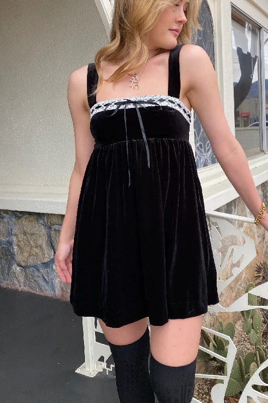 Velvet Babydoll Mini Dress Comfortable Linen Mini Dress