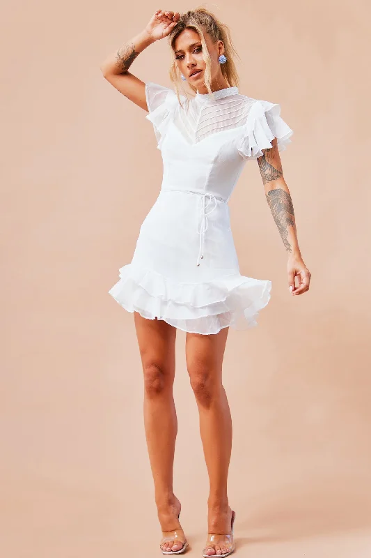 Leila Mini Dress - White Fashionable Off-Shoulder Mini Dress