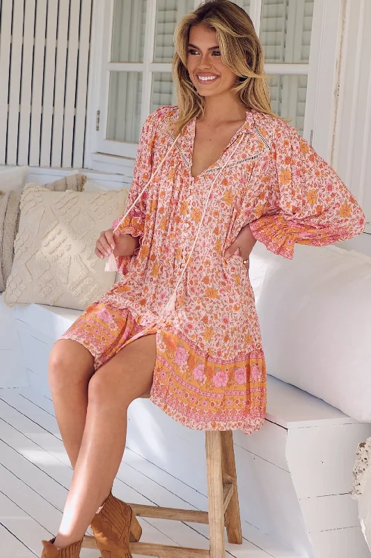 Leni Mini Dress - Pink/Orange Casual Button-Up Mini Dress