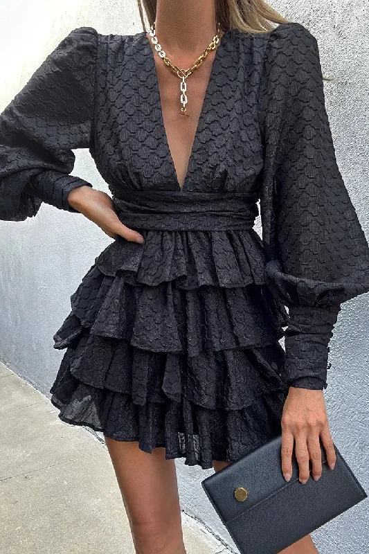 Melana Mini Dress - Black Fashionable Button-Front Mini Dress