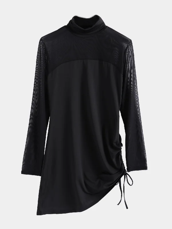 Midsize Lady Sheer Mesh Mini Dress Elegant Sequin Mini Dress