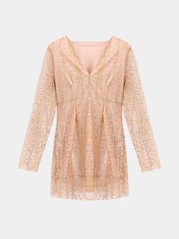 Midsize Paillette Deep V Mini Dress Stylish Sweetheart Neck Mini Dress