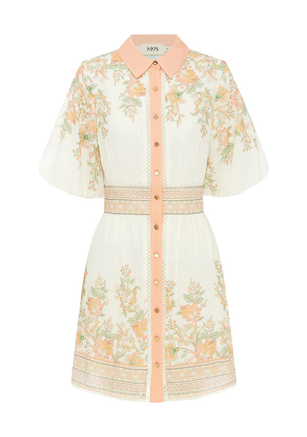 MOS THE LABEL JOANNA MINI DRESS - FLORAL BOARDER PRINT Stylish Button-Down Mini Dress MOS THE LABEL JOANNA MINI DRESS - FLORAL BOARDER PRINT Stylish Button-Down Mini Dress