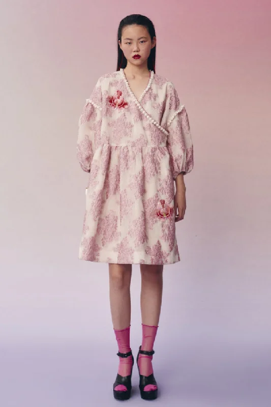 Mukzin | Lotus Pink Puff Mini Dress Stylish Floral Print Mini Dress