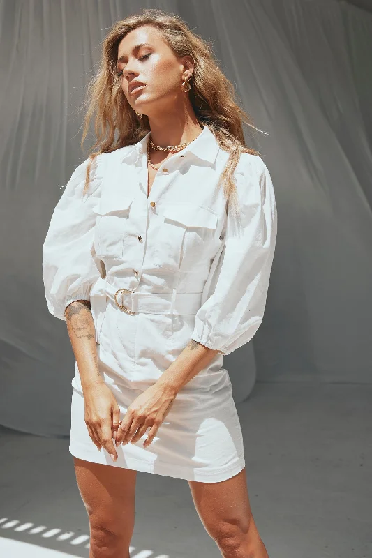 Over The Horizon Mini Dress - White Stylish Ribbed Mini Dress