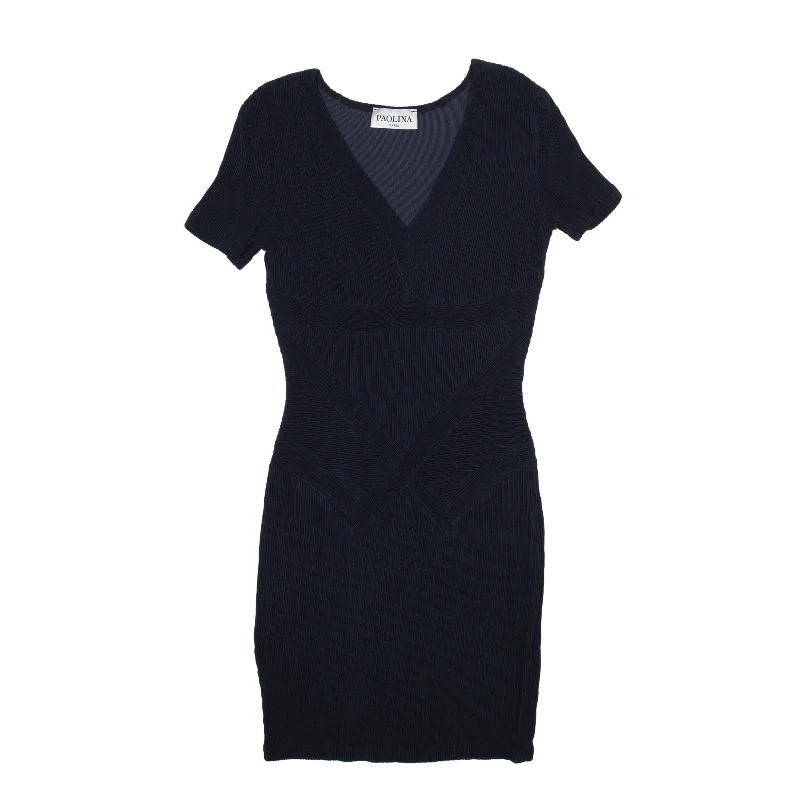 PAOLINA Paris Y2K Pleated Mini Dress Blue Short Sleeve Short Womens UK 8 Comfortable Linen Mini Dress