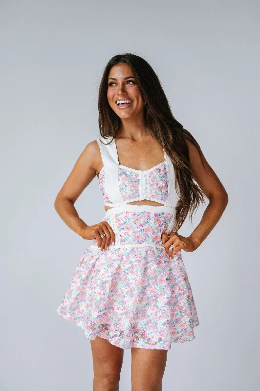 Piper Mini Dress-White/Fuchsia Comfortable Off-Shoulder Mini Dress