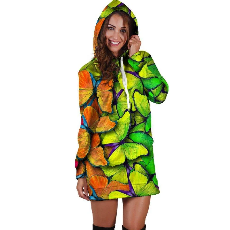 Rainbow Butterfly Print Hoodie Dress
