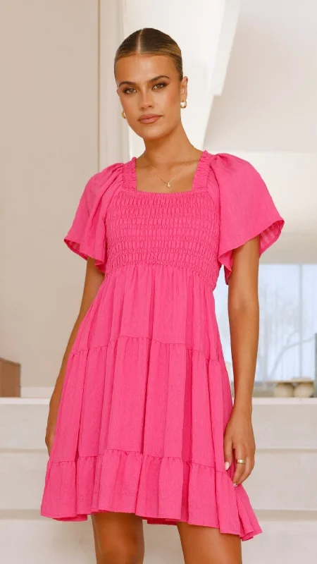Sammi Mini Dress - Hot Pink Trendy Denim Mini Dress