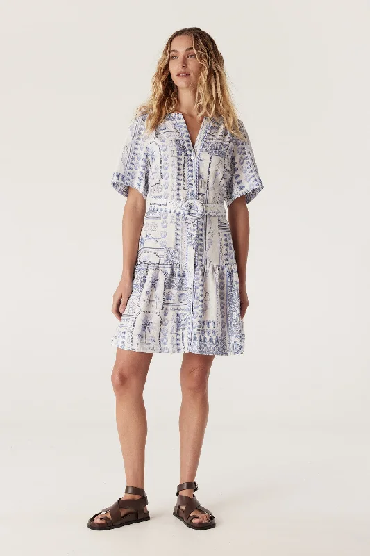 Seychelles Linen Dress - Mermaid Print