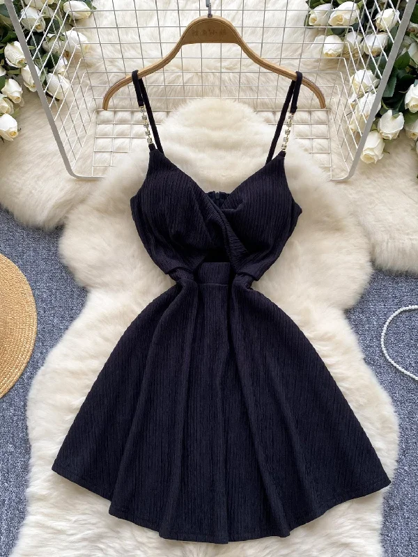 Spaghetti Straps Black A-Line Mini Dress Cozy A-Line Mini Dress