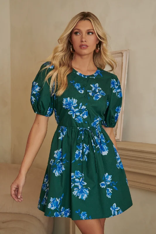 Spokane Floral Alba Puff Sleeve Mini Dress Classic White Mini Dress