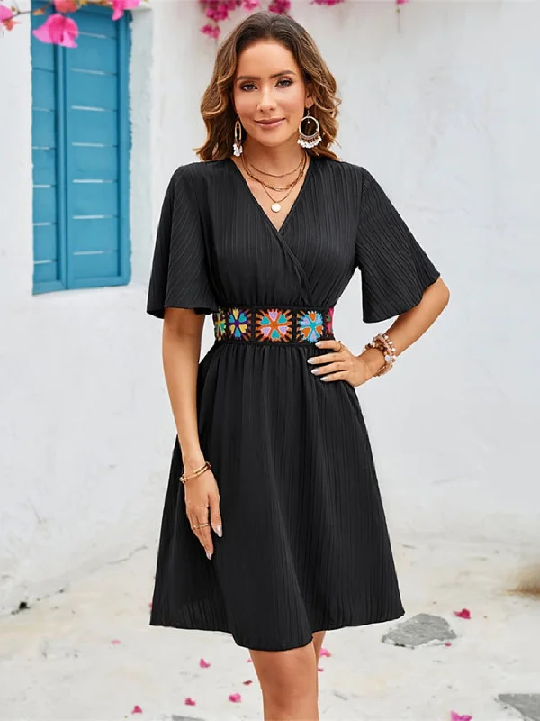 Surplice Flutter Sleeve Mini Dress Comfortable Wrap Mini Dress