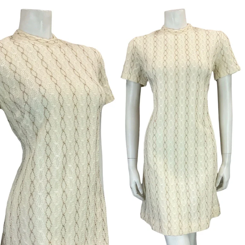 VTG 60S MOD WOOL KNITTED TEXTURE CREAM GOLD SHORT SLEEVE MINI DRESS 11 Stylish Sweetheart Mini Dress VTG 60S MOD WOOL KNITTED TEXTURE CREAM GOLD SHORT SLEEVE MINI DRESS 11 Stylish Sweetheart Mini Dress