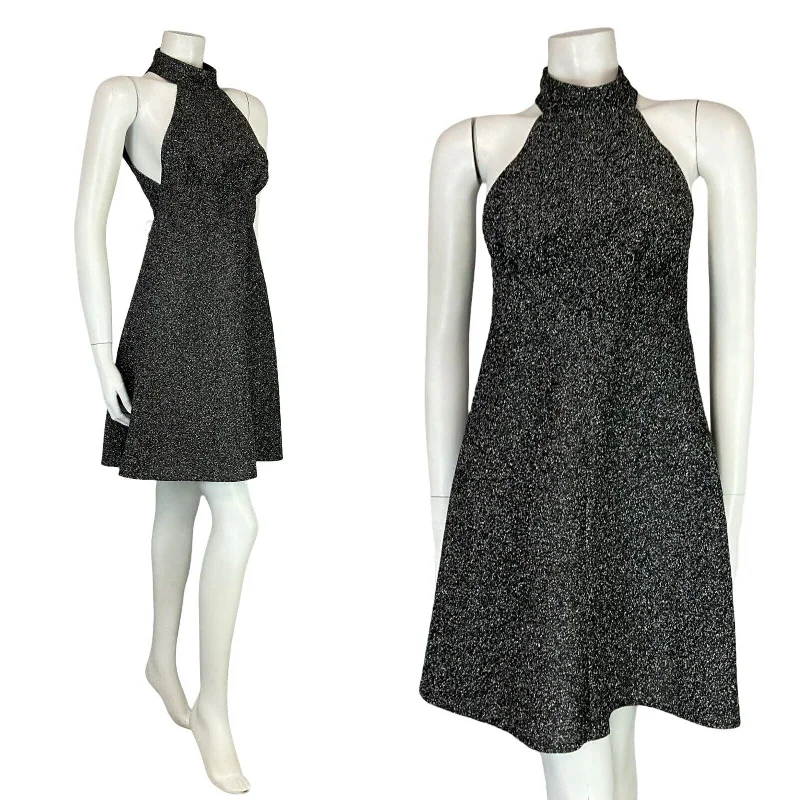 VTG 70S STUDIO 54 SILVER LUREX HALTER NECK FLARE DISCO PARTY MINI DRESS 8 Trendy Tie-Dye Mini Dress