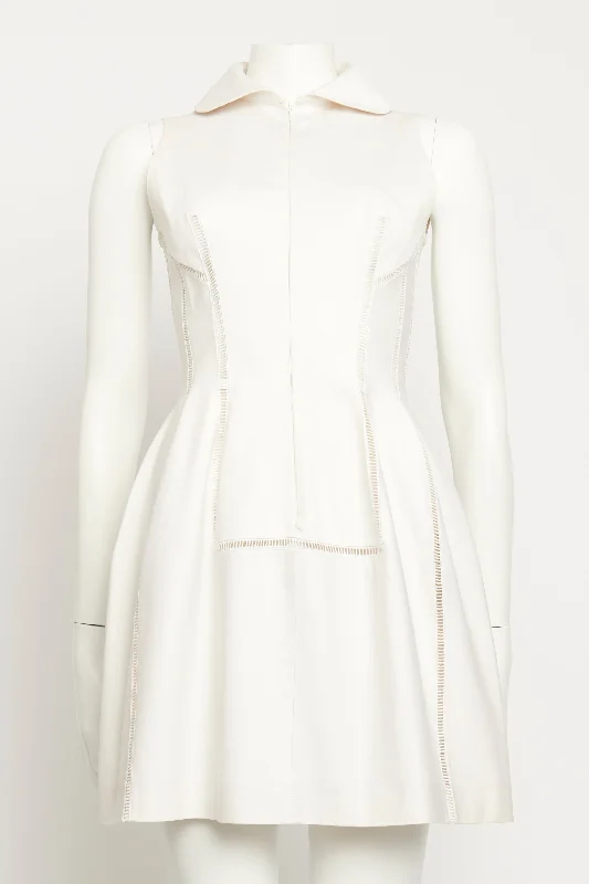 White Cotton Blend Cut-Out Preowned Mini Dress Elegant Vintage Mini Dress