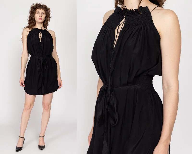 XS-Med Y2K Marc Jacobs Black Silk Mini Dress Fashionable Mini Dress with Slits