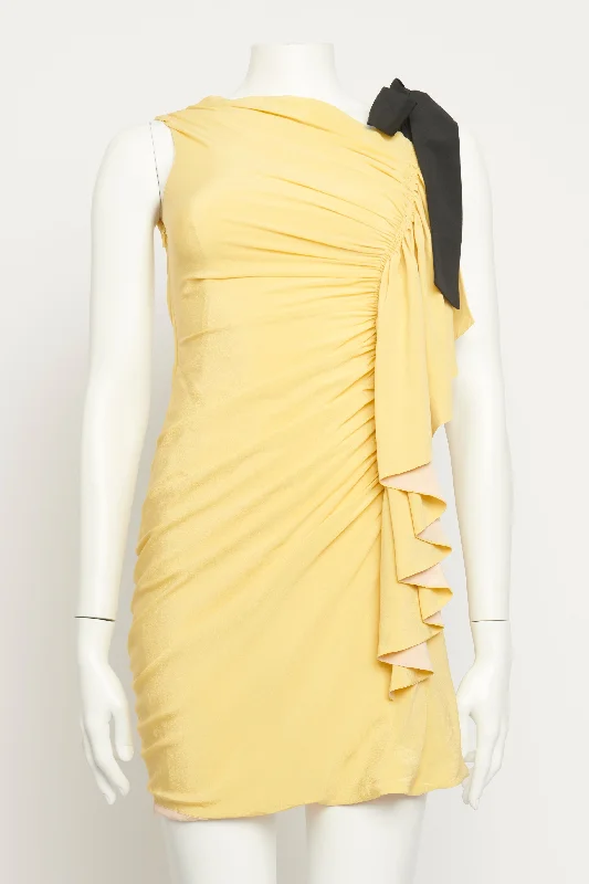 Yellow Silk Ruffled Preowned Mini Dress Trendy Lace Mini Dress