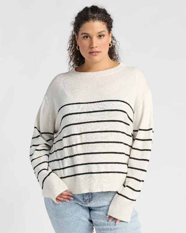 Plus Size Stripe Crewneck Sweater Houndstooth Herringbone Solid