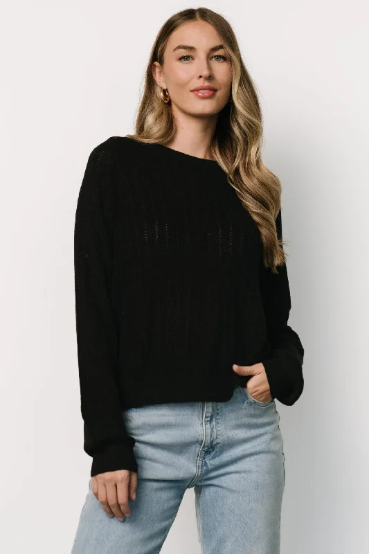Alix Knit Sweater Top | Black Turtle Neck Boat Neck Asymmetrical Neck